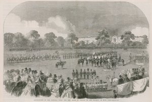 Utdeling av Victoria Cross, den nye tapperhetsordenen, av Hennes Majestet i Hyde Park av English School