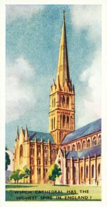Vet du: Hvilken katedral har det høyeste spiret i England (fargelitografi) av English School
