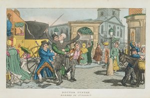 Doctor Syntax ranet i St. Giless, fra The Tour of Doctor Syntax gjennom London, eller The Pleasures and Miseries of the Metropolis. Et dikt, utgitt 1820 (akvatint) av English School