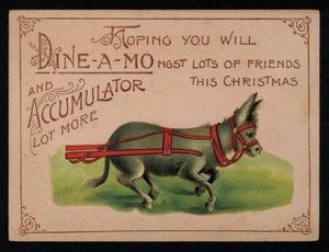 Esel og julemelding, gratulasjonskort. (chromolitho) av English School