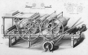 Dobbeltsylindret trykkmaskin fra Cyclopaedia of Useful Arts & Manufactures, redigert av Charles Tomlinson, ca. 1880-tallet av English School