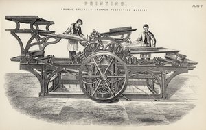 Dobbelsylinder gripperperfeksjonsmaskin, fra The National Encyclopaedia, utgitt av William Mackenzie, London, sent på 1800-tallet av English School