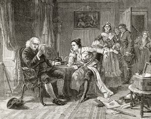 Dr. Samuel Johnson leser manuskriptet til 