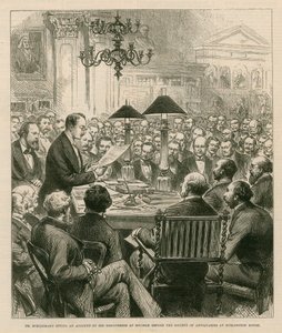 Dr. Schiemann gir en beretning om funnene sine i Mykene før Society of Antiquaries ved Burlington House av English School