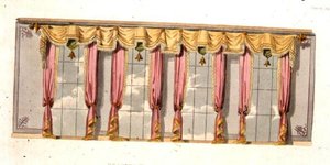Drawing Room Window Gardiner, plate 92 fra Ackermanns Repository of Arts, utgitt 1816 (farge litho) av English School