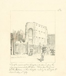 Tegning av restene av Old Newgate (blekk på papir) av English School