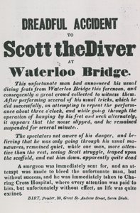 Forferdelig ulykke av dykkeren Scott ved Waterloo Bridge av English School