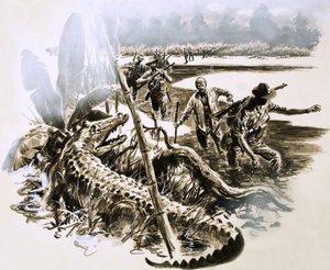 Nur in seinem Pyjama gekleidet, stürzte Harry Murray durch die krokodilverseuchten Sümpfe von Neuguinea von English School