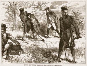 Duell mellom Warren Hastings og Francis, illustrasjon fra Cassells Illustrated History of India av James Grant, pub. 1879 av English School