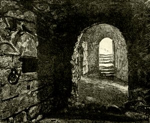 Fangehull i slottet under Queen Marys rom. Illustrasjon fra Cassell