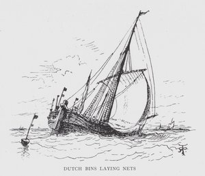 Nederlandske binger som legger garn (litho) av English School