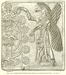 Eagle-Headed Divinity fra Nimroud, med det hellige treet av English School