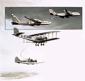 Tidlig påfylling av drivstoff for en Handley Page W10 (gouache på papir) av English School