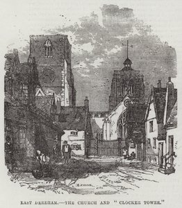 East Dereham, kirken og "Clocker Tower" (gravering) av English School