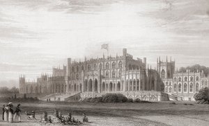 Eaton Hall, Cheshire, England på begynnelsen av 1800-tallet. Fra Churtons Portrait and Lanscape Gallery, utgitt 1836. av English School