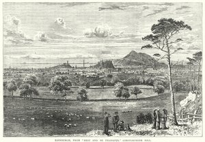 Edinburgh, fra "Rest and Be Thankful" Corstorphine Hill (gravering) av English School