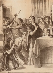 Edmund Genings, «Brøt opp kammerdøren der han feiret» (litografi) av English School