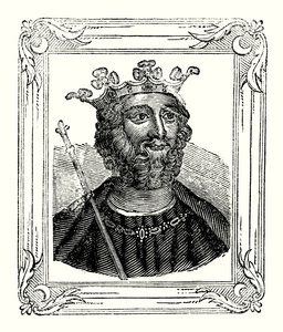 Edward II ble født i 1284, kronet i 1308 og myrdet i 1328 (gravering) av English School