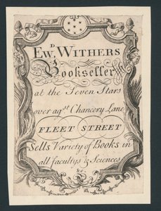 Edward Withers, bokhandler, Chancery Lane, Fleet Street, handelskort av English School