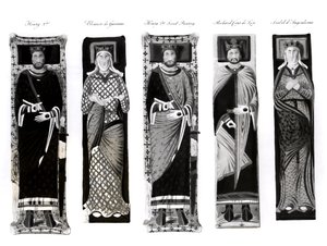 Skulpturer av Henrik II (1133-89) Eleanor av Aquitaine (ca. 1122-1204) Richard Coeur de Lion (1157-99) og Isabel d