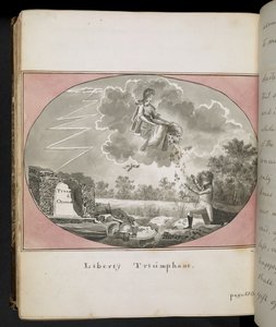 Egerton MS 2066 f.505 'Liberty Triumphant', fra 'The Adventures of Thomas Walter, som fortalt av en venn:' selvbiografien til Jorgen Jorgensen' (penn og blekk med vask på papir) av English School
