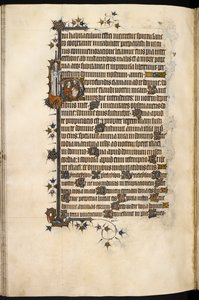 Egerton MS 3277, f.131v, Bohun-dame ved bønn, med marginalløve og slott, fra 