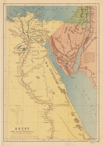 Egypt med Sinai-halvøya og israelittenes reiser (fargelitografi) av English School