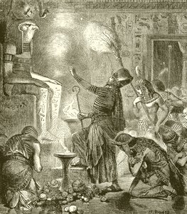 Egyptisk konge tilbeder i et tempel av English School