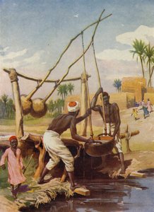 Egyptisk vannbrønn (farge litho) av English School