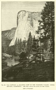 El Capitan, en granittklippe i Yosemite Valley, Sierra Nevada, California, 3300 fot over dalens nivå av English School