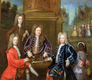 Elihu Yale (1648-1721) den andre hertugen av Devonshire, Lord James Cavendish, Mr Tunstal and a Page, ca. 1708
