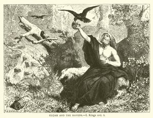 Elijah and the Ravens, I, Kings, xvii, 6 (gravering) av English School