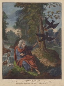 Elijah matet av Ravens (farge litho) av English School
