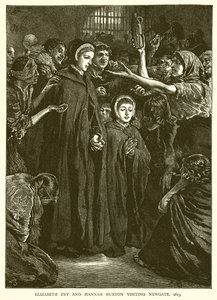 Elizabeth Fry og Hannah Buxton på besøk i Newgate, 1813 av English School