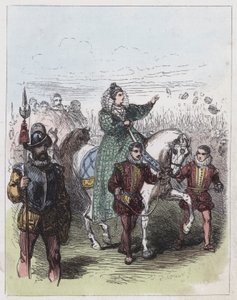 Elizabeth gjennomgår troppene på Tilbury (farget gravering) av English School