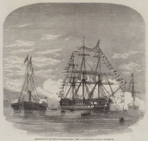 Ombordstigning av prinsen av Wales i HMS "Hero" i Plymouth for Canada (gravering) av English School