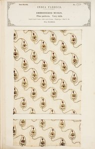Brodert muslinprøve fra Madras, fra The Collection of the Textile Manufacturers of India, av John Forbes Watson, utgitt i 1866 av English School
