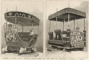 Keiserinne av India: statlige howdahs produsert for hertugen av Buckingham, guvernør i Madras, fra The Graphic, 3. februar 1877 av English School
