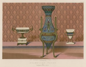 Emaljerte vaser av Barbedienne, Paris (chromolitho) av English School