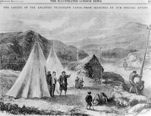 Leir av arbeidere fra telegrafselskapet på veien mellom Killarney og Valencia av English School
