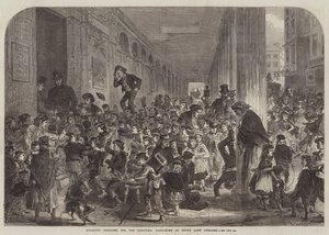 Engasjerende barn til julepantomimen på Drury Lane Theatre (gravering) av English School