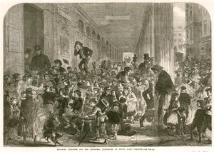 Engasjerer barn til julepantomimen på Drury Lane Theatre, London av English School
