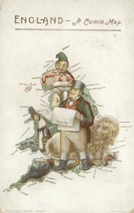 England - Et tegneseriekart (fargelitografi) av English School