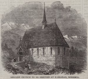 Engelsk kirke som skal reises i Karlsbad, Böhmen (gravering) av English School
