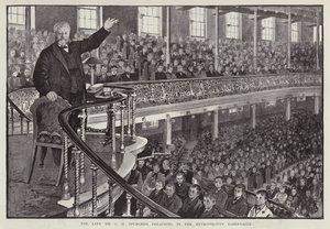 Engelsk spesiell baptistpredikant Charles Haddon Spurgeon forkynner ved Metropolitan Tabernacle, London (litho) av English School