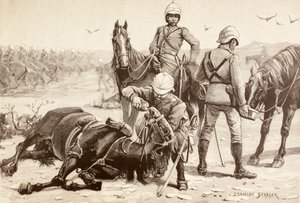 Engelsk kavaleri som vanner hestene sine under Mahdist-krigen, Sudan på 1880-tallet (litho) av English School