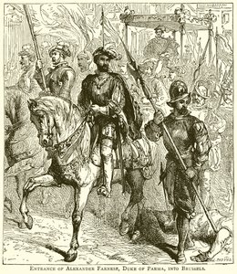 Inngang av Alexander Farnese, hertug av Parma, til Brussel av English School