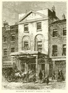 Inngang til Astleys Theatre i 1820 av English School
