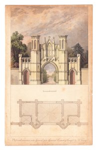 Inngang til Highgate Cemetery utgitt av The Lady Magazine, rundt 1839. av English School