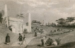 Inngang til Catacombe, Highgate Cemetery, London av English School